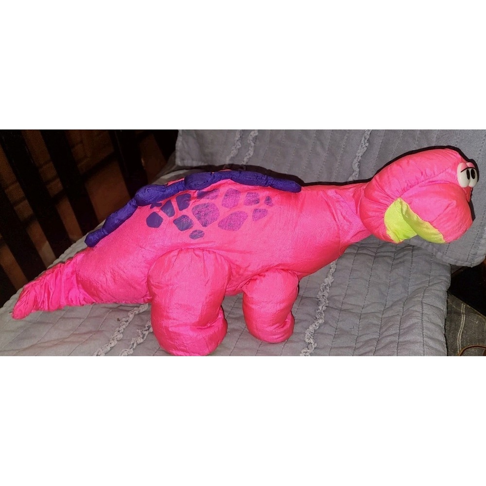 Vintage 1992 Fisher Price Dino Roars Brontosaurus Plush Pink Puffalump Dinosaur